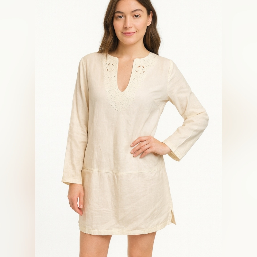Zara Woman Ivory Linen Tunic / Coverup Dress